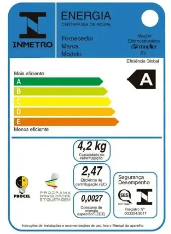 CENTRIFUGA ROUPAS MUELLER FIT12 BRANCA 220V 2