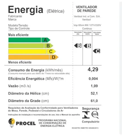 VENTILADOR PAREDE VENTISOL 60CM PREMIUM 220V 2