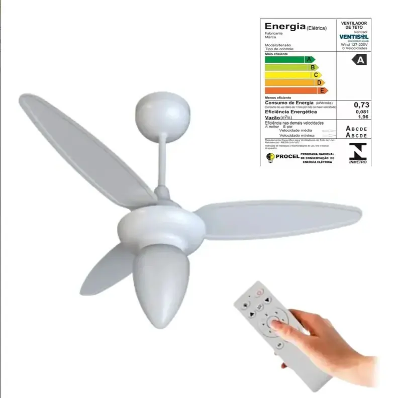 VENTILADOR TETO VENTISOL WIND INVERTER BRANCO 220V