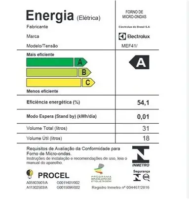 FORNO MICROONDAS 31LT ELECTROLUX MEF41 BRANCO 220V 2