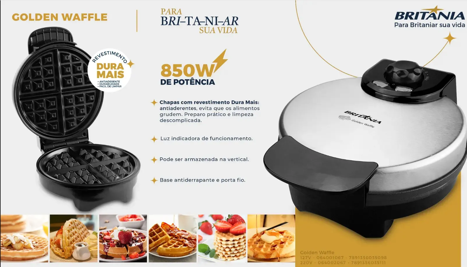 SANDUICHEIRA WAFFLE BRITANIA GOLDEN 064002067 220V