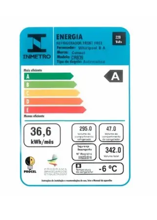 REFRIGERADOR CONSUL CRB39ABBNA 342LT FROST FREE BRANCO 220V 2