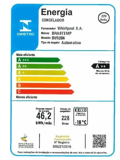 FREEZER VERTICAL BRASTEMP BVR28NKBNA 228LT FROST FREE PLATINUM 2