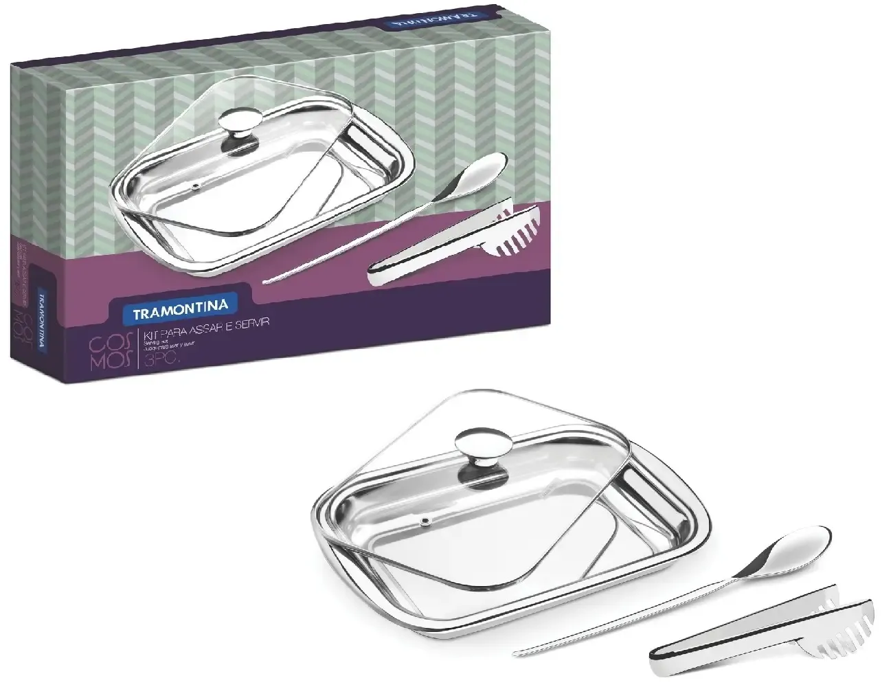 JOGO ASSAR/SERVIR TRAMONTINA 3PC 64310/114 COSMOS INOX
