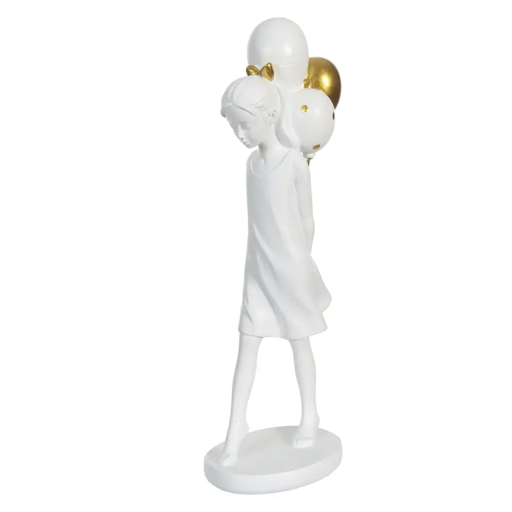 ESCULTURA FLORARTE MENINA BALOES 96732001 BRANCO DOURADO(BL)