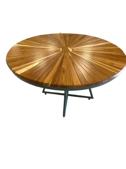 MESA JANTAR DECORARTS HIAITI ALUMINIO VERDE OLIVA TAMPO TECA1.20MT(BL)