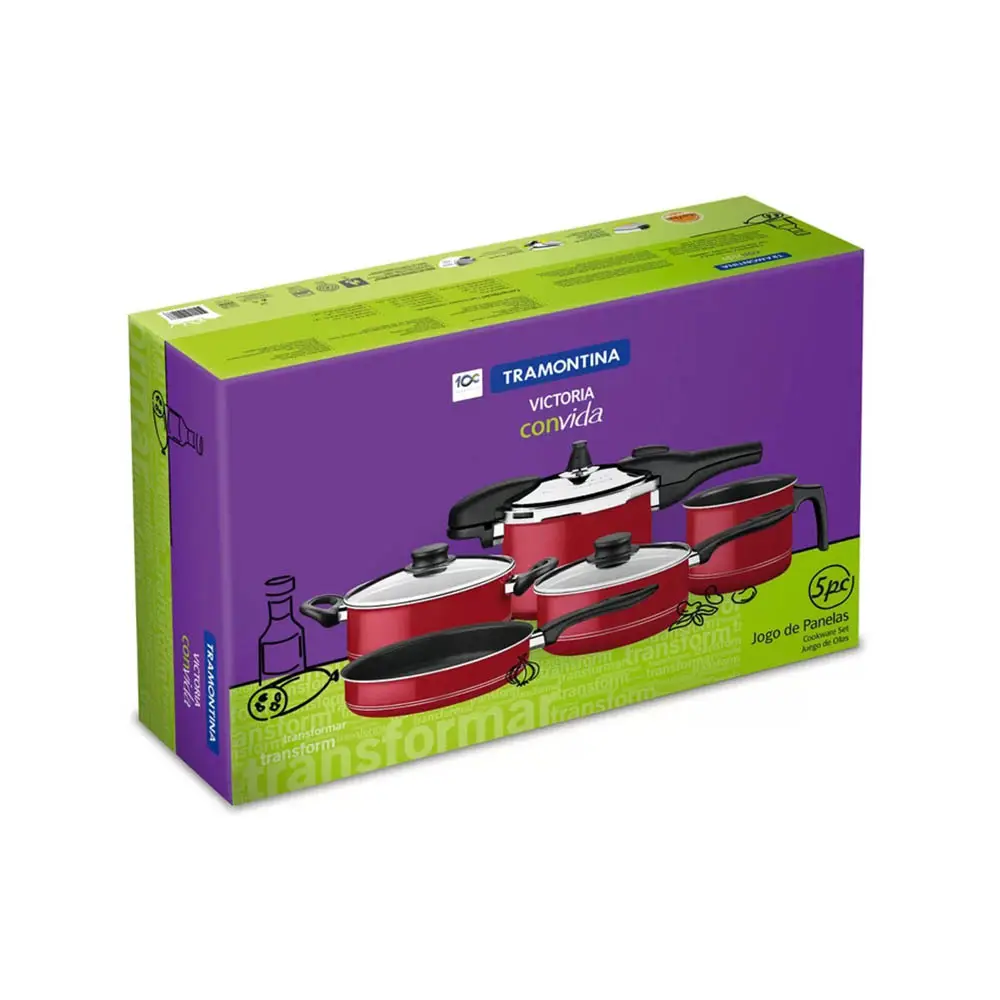 JOGO PANELA TRAMONTINA 05PC 20499-704 VICTORIA VERMELHA