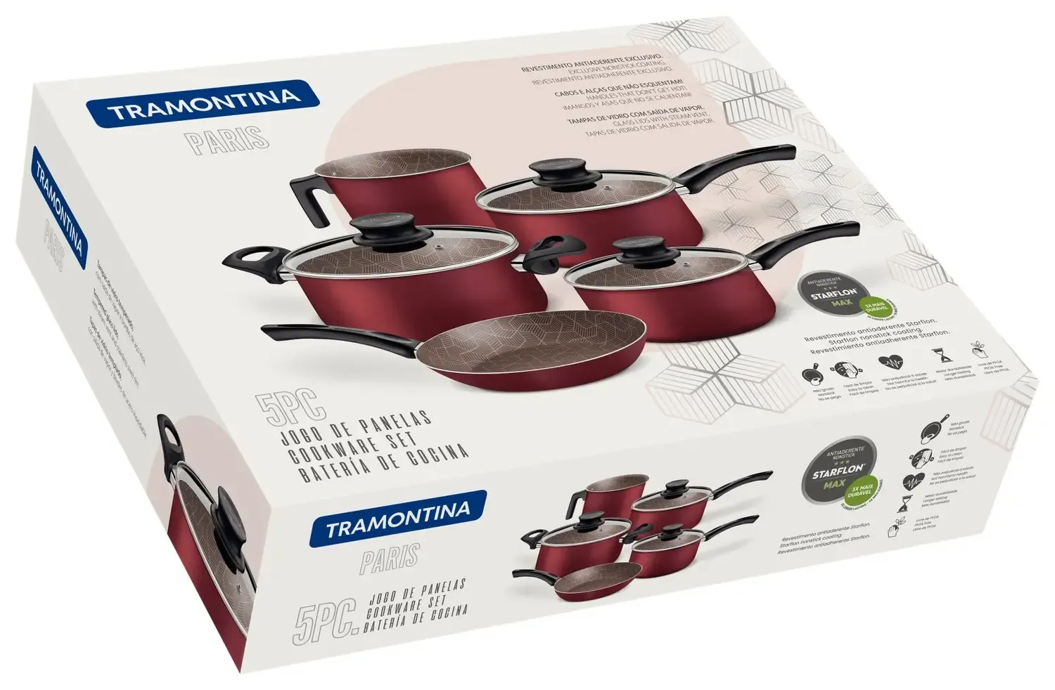 JOGO PANELA TRAMONTINA 5PC PARIS 20599/760 VERMELHO NOVO 28599/701 3