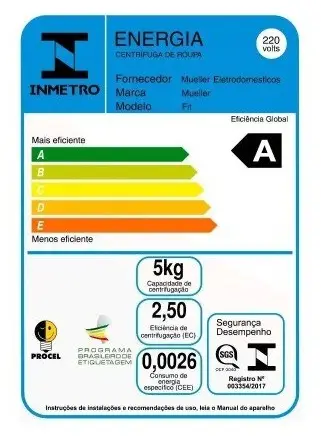 CENTRIFUGA ROUPAS MUELLER FIT15 15KG PRETA 220V 2