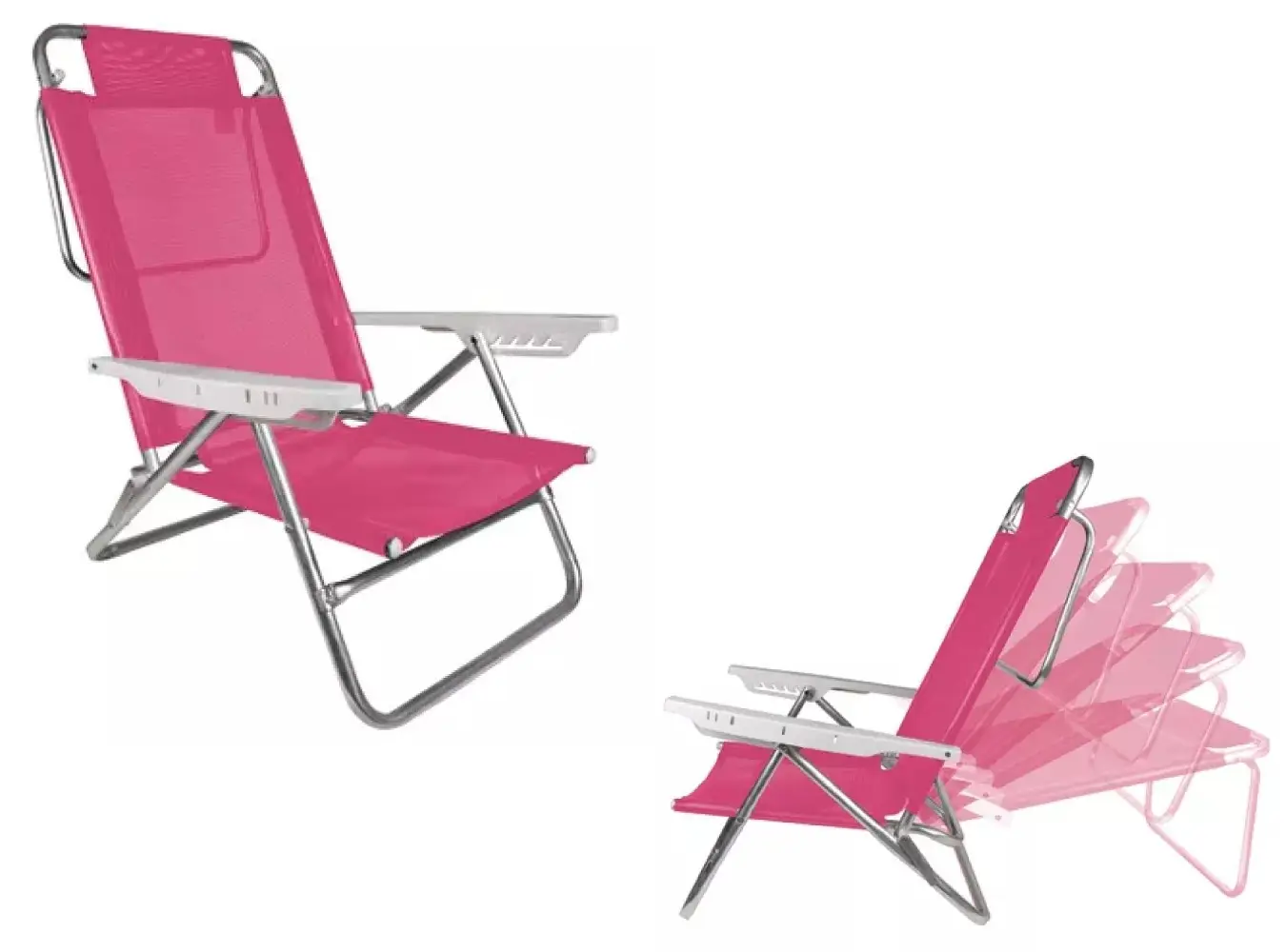 CADEIRA PRAIA RECLINAVEL MOR 2118 ALUMINIO SUMMER 6P ROSA