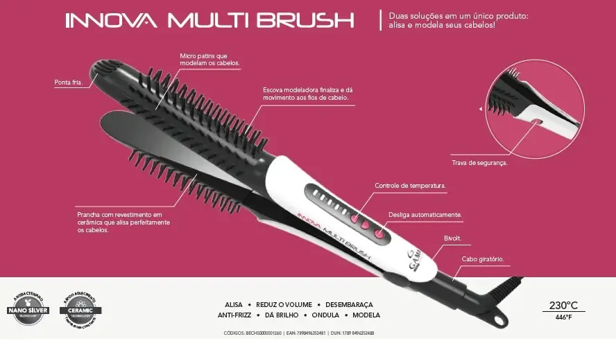 ESCOVA/PRANCHA ALISADORA GAMA INNOVA MULTI BRUSH BIVOLT