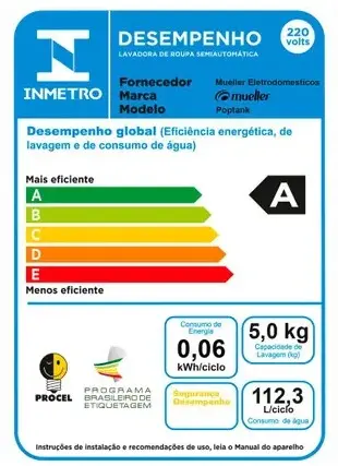 LAVADORA MUELLER POPTANK 5KG BRANCA 600005012 220V 2