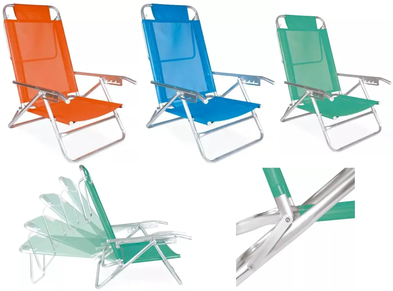 CADEIRA PRAIA RECLINAVEL MOR 2139 ALUMINIO SORTIDA 5P