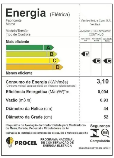 VENTILADOR 50CM VENTISOL TURBO 6P PRETO 220V 2