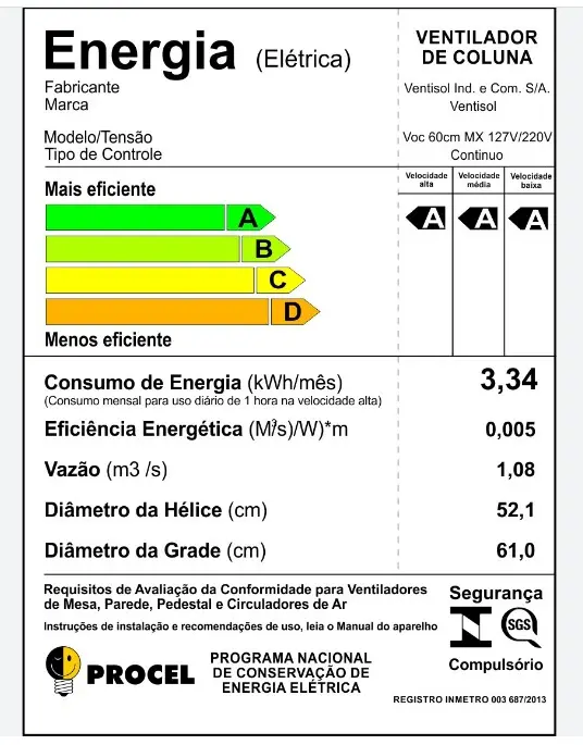 VENTILADOR COLUNA VENTISOL 40CM TURBO 6P PRETO 220V 2