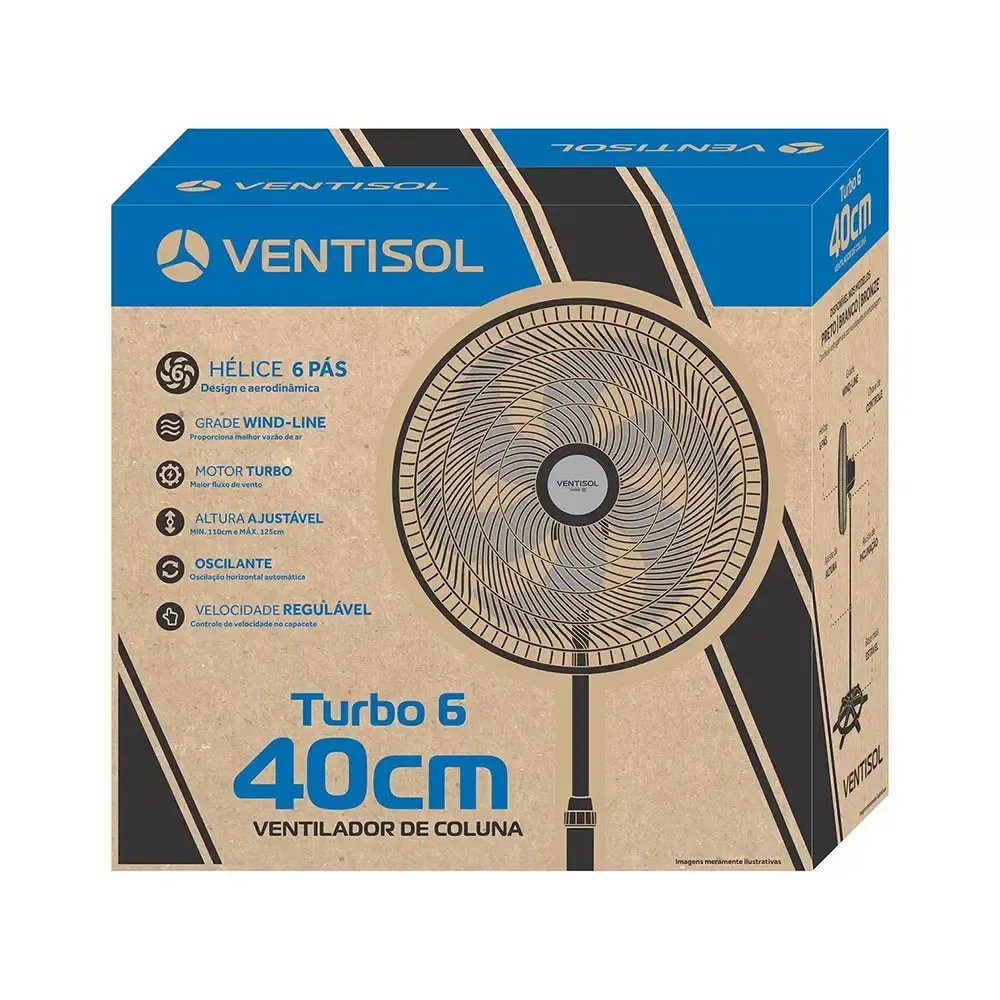 VENTILADOR COLUNA VENTISOL 40CM TURBO 6P PRETO 220V 6