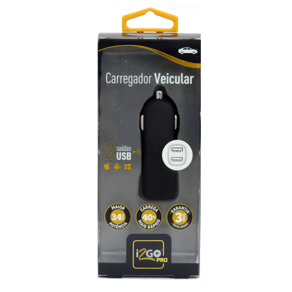 CARREGADOR AUTOMOTIVO I2GO CAR715 USB 5V 3,4AMP 2 SAIDAS