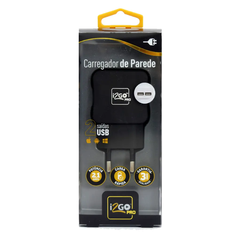TOMADA CARREGADORA I2GO WAL722 USB 5V 2,1AMP 2 SAIDAS