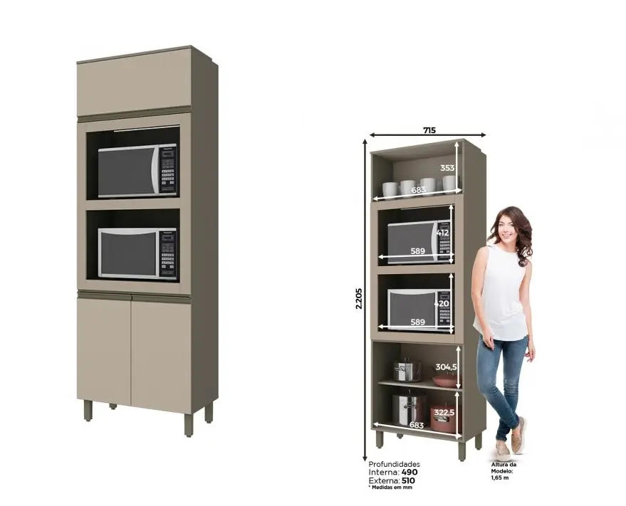 TORRE QUENTE HENN CONNECT 0.71X2.20 2FORNO C69-35 DUNA/CRISTAL