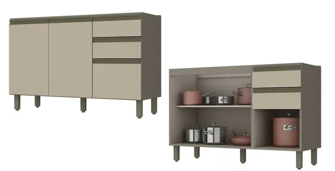 BALCAO PIA HENN CONNECT 1.20MT 3PT 2GV S/TAMPO C66-35 DUNA/CRISTAL