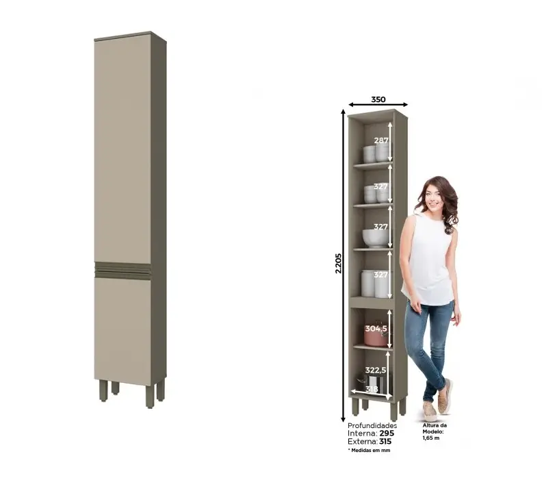 PANELEIRO HENN CONNECT 0.35X2.20 2PT C72-35 DUNA/CRISTAL