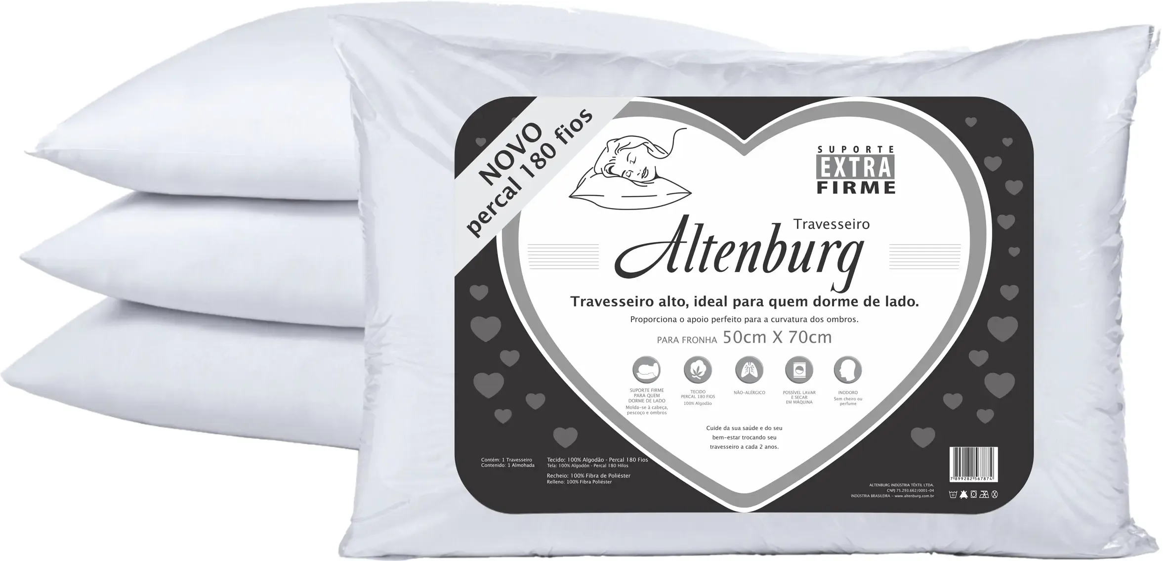 TRAVESSEIRO ALTENBURG SUPORTE EXTRA FIRME 180 FIOS 050X070