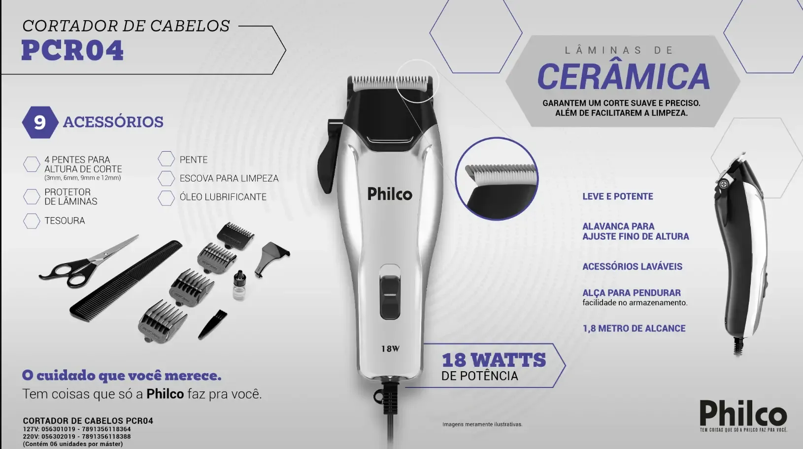 CORTADOR CABELO PHILCO PCR04 220V ANTIGO:PCR05S SKULL PRO