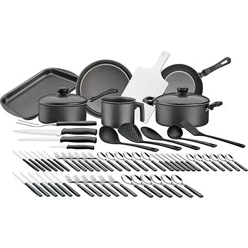 KIT TRAMONTINA CARIBE 64PC 20299/088 - JOGO PANELAS 6PC+UTENSILIOS 5PC+FACAS 4PC+TALHERES 48PC+TABU