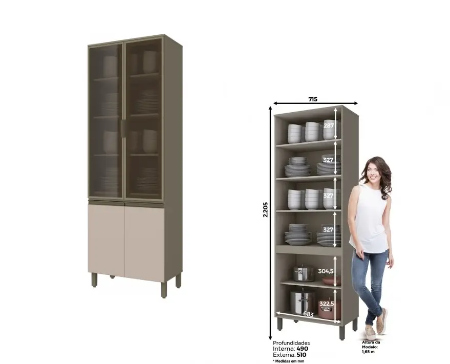 CRISTALEIRA HENN CONNECT 0.71X2.20 4PT C/VIDRO REFLECTA C71-35 DUNA/CRISTAL