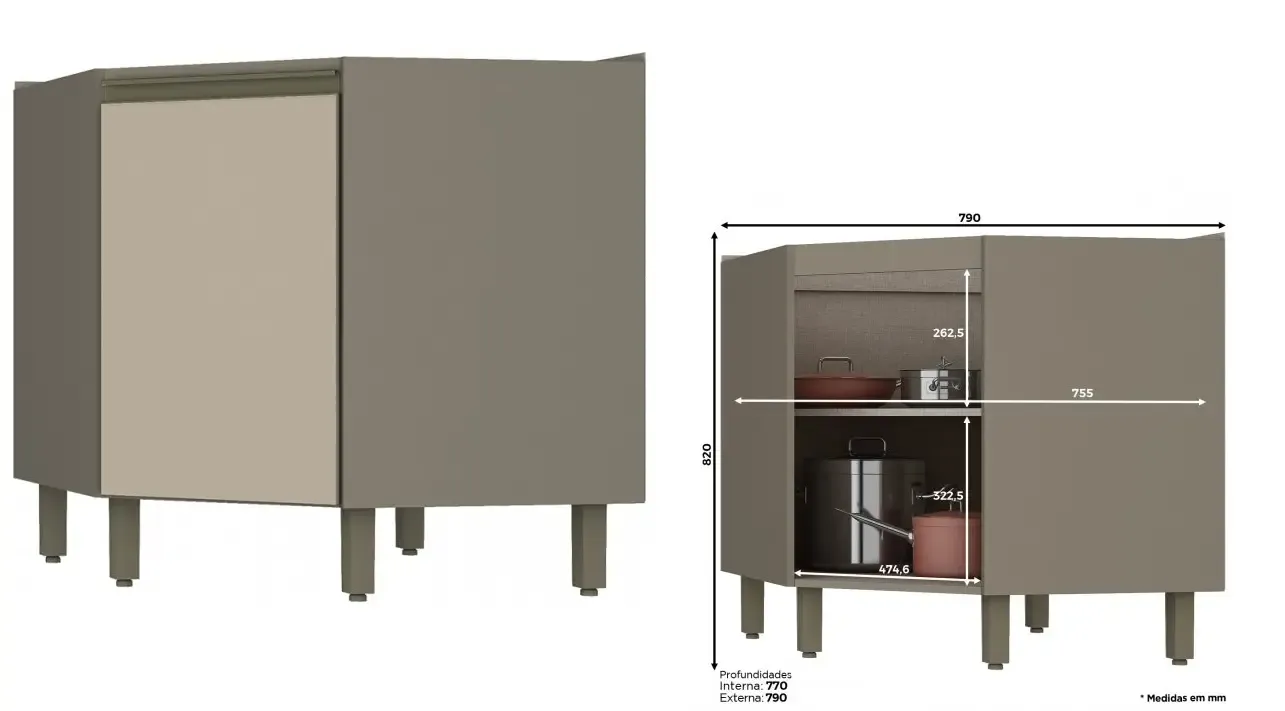 BALCAO HENN CONNECT 0.79CM CANTO OBL. S/TAMPO C67-35 DUNA/CRISTAL