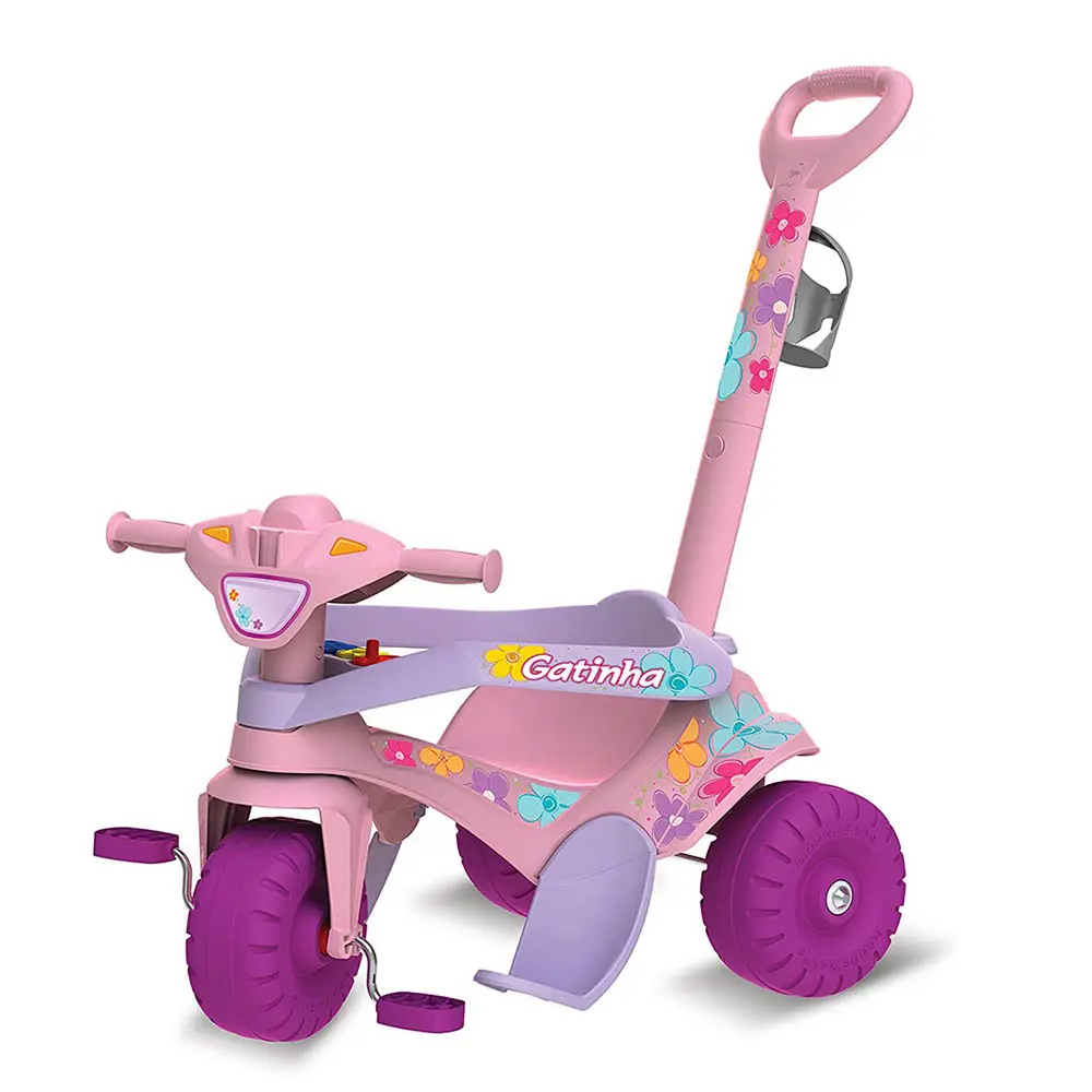 TRICICLO BANDEIRANTE 842 GATINHA PASSEIO E PEDAL ROSA 8