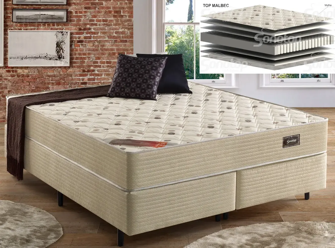 COLCHAO SONOTOP MALBEC 158X198X026 BEGE MOLA POCKET P/100KG