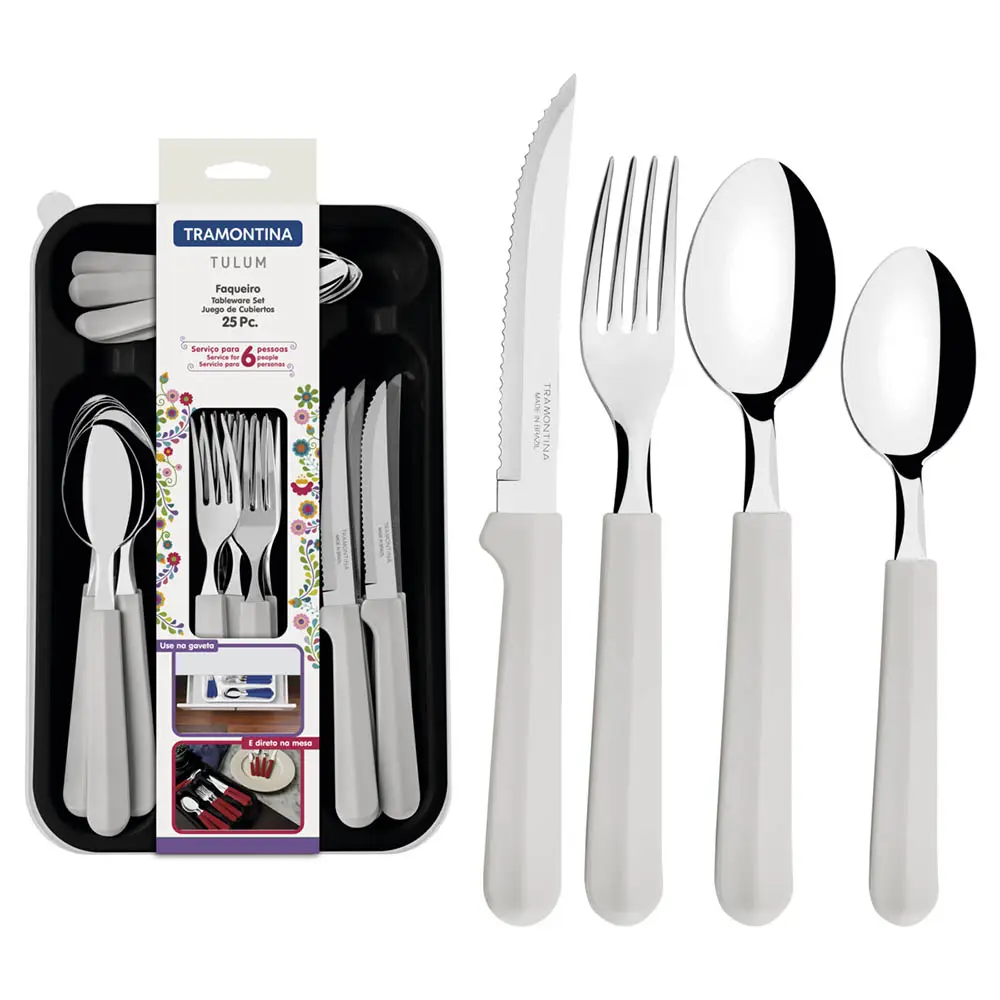 FAQUEIRO TRAMONTINA 23299/883 25PC C/ORGANIZADOR GAVETA TULUM BRANCO
