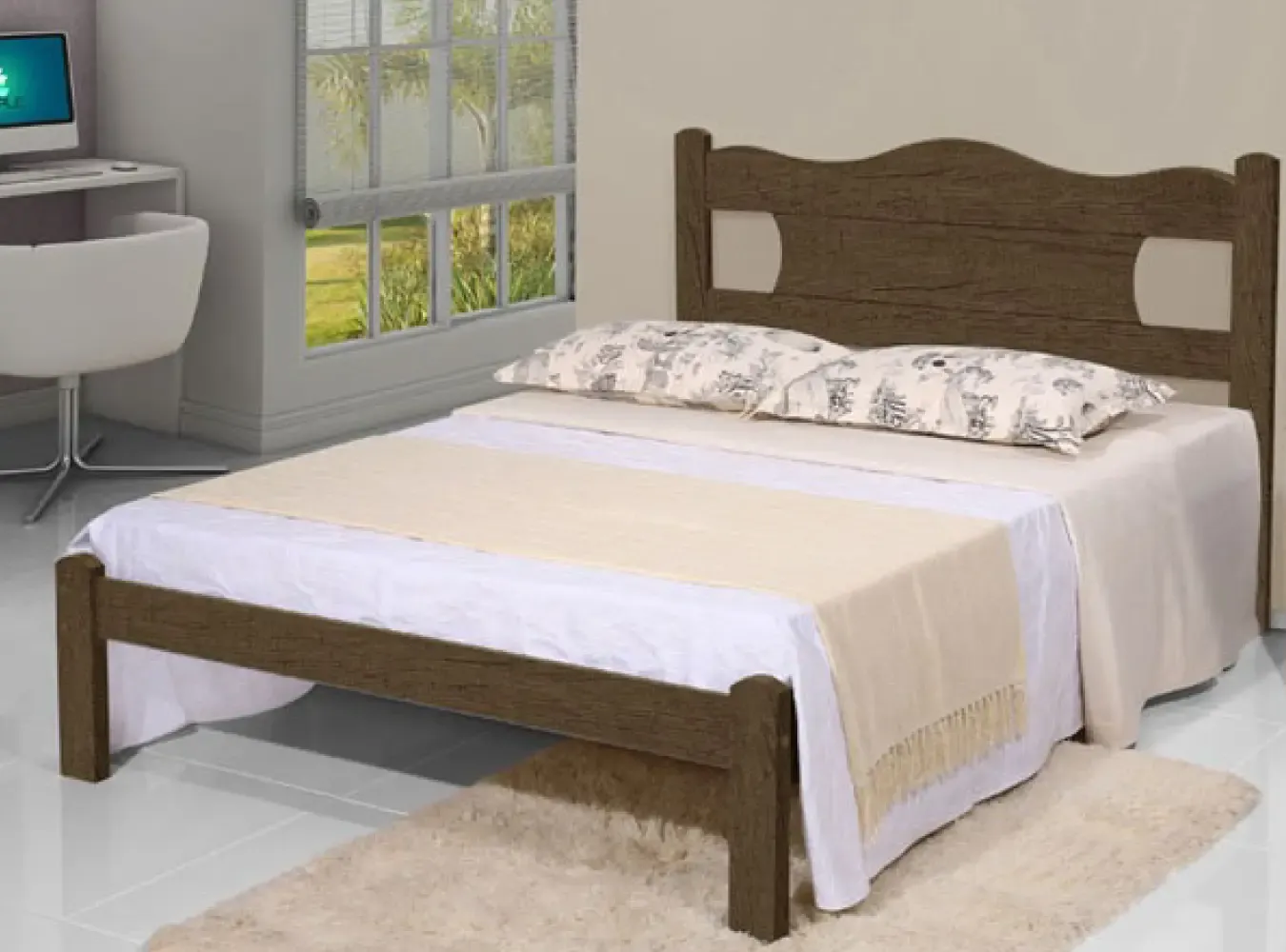 CAMA CASAL GABRIELLI 1100B1 MUNIQUE MDF CASTANHO/OFF WHITE