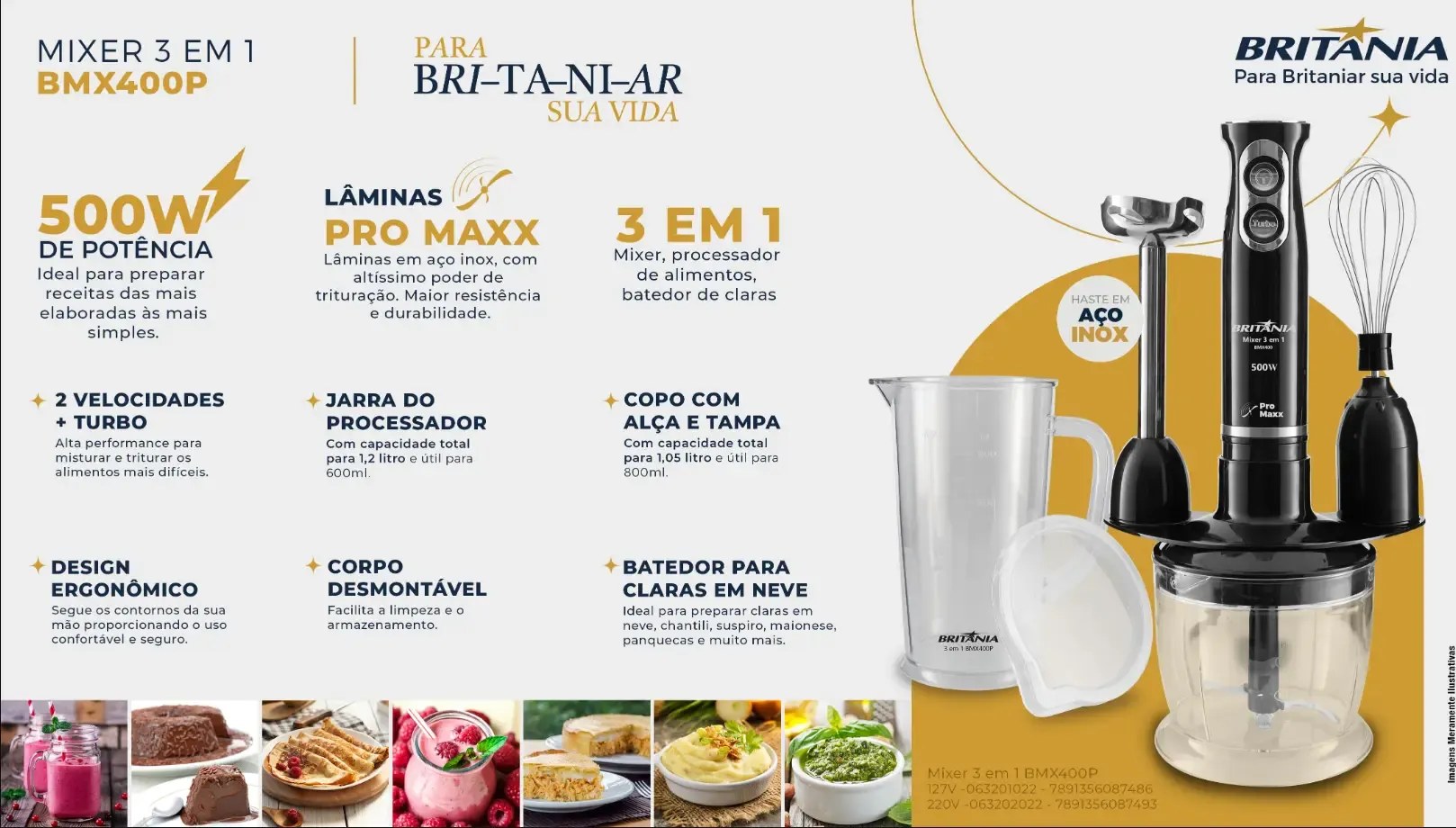 MIXER/TRITURADOR BRITANIA 3 EM 1 BMX400P 220V ANTIGO:063202003 200W