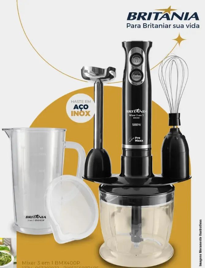 MIXER/TRITURADOR BRITANIA 3 EM 1 BMX400P 220V ANTIGO:063202003 200W 2