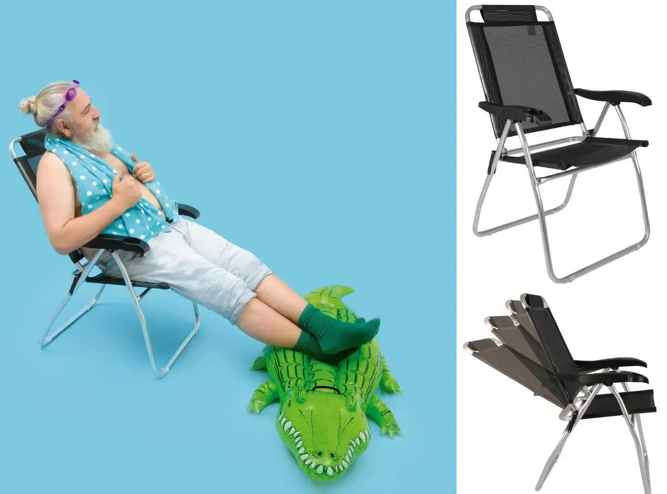 CADEIRA PRAIA RECLINAVEL MOR 2166 ALUMINIO BOREAL 3P PRETO