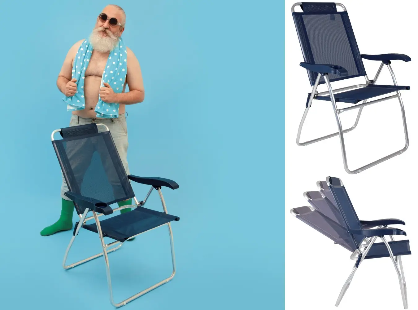 CADEIRA PRAIA RECLINAVEL MOR 2165 ALUMINIO BOREAL 3P AZUL MARINHO