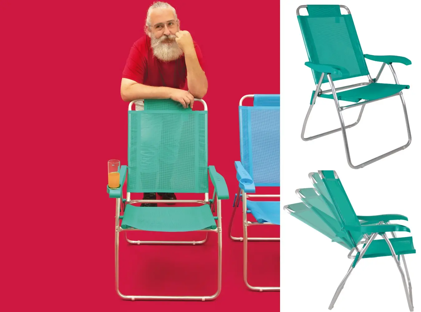 CADEIRA PRAIA RECLINAVEL MOR 2169 ALUMINIO BOREAL 3P VERDE