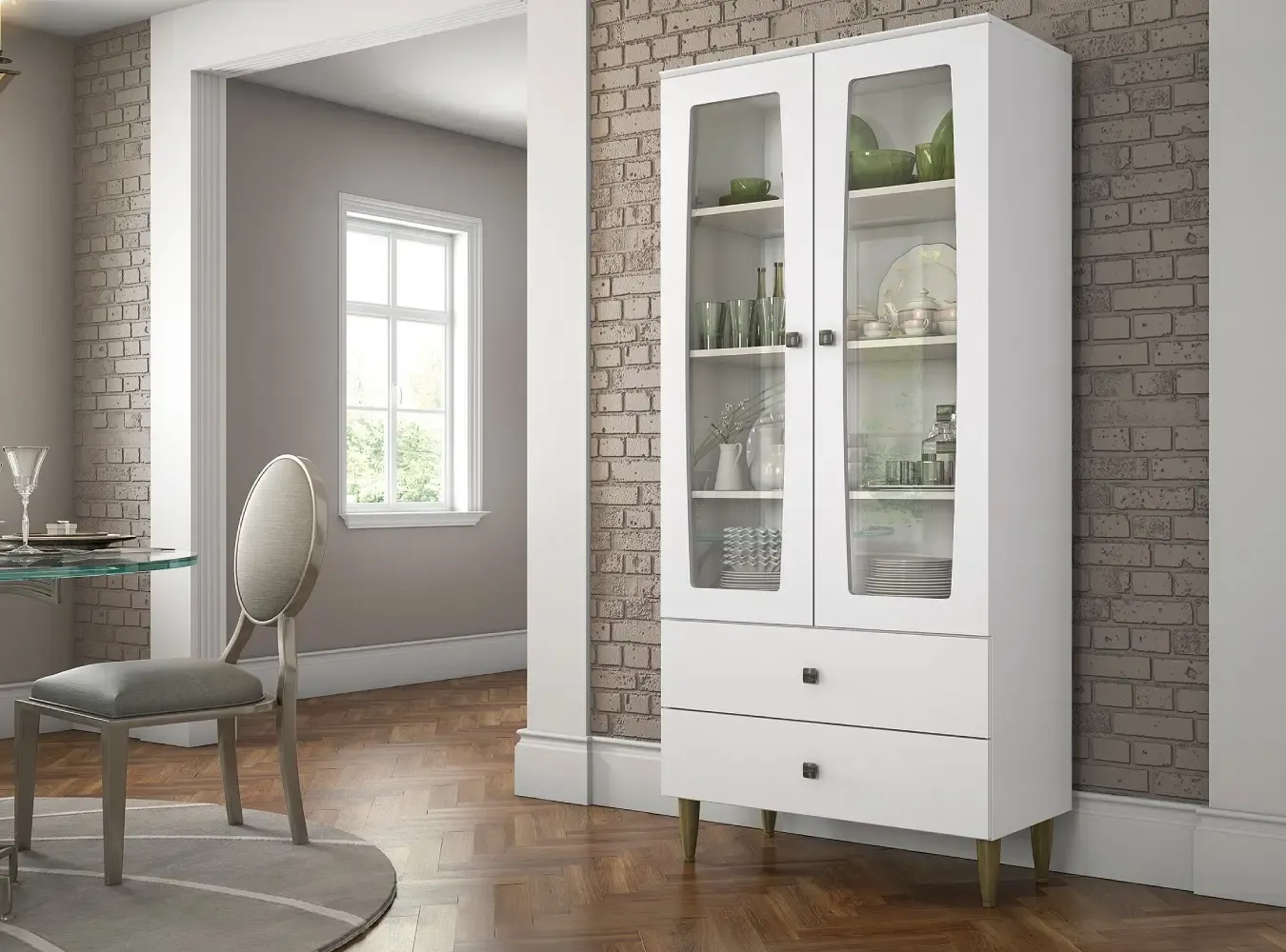 CRISTALEIRA HENN LIZ 0.80X1.75 2PT C/VIDRO C230-05 BRANCO HP