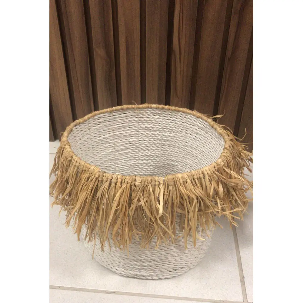 CESTO ARMAZEM BALI PALHA C/FRANJA G