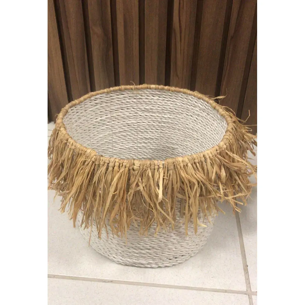 CESTO ARMAZEM BALI PALHA C/FRANJA M