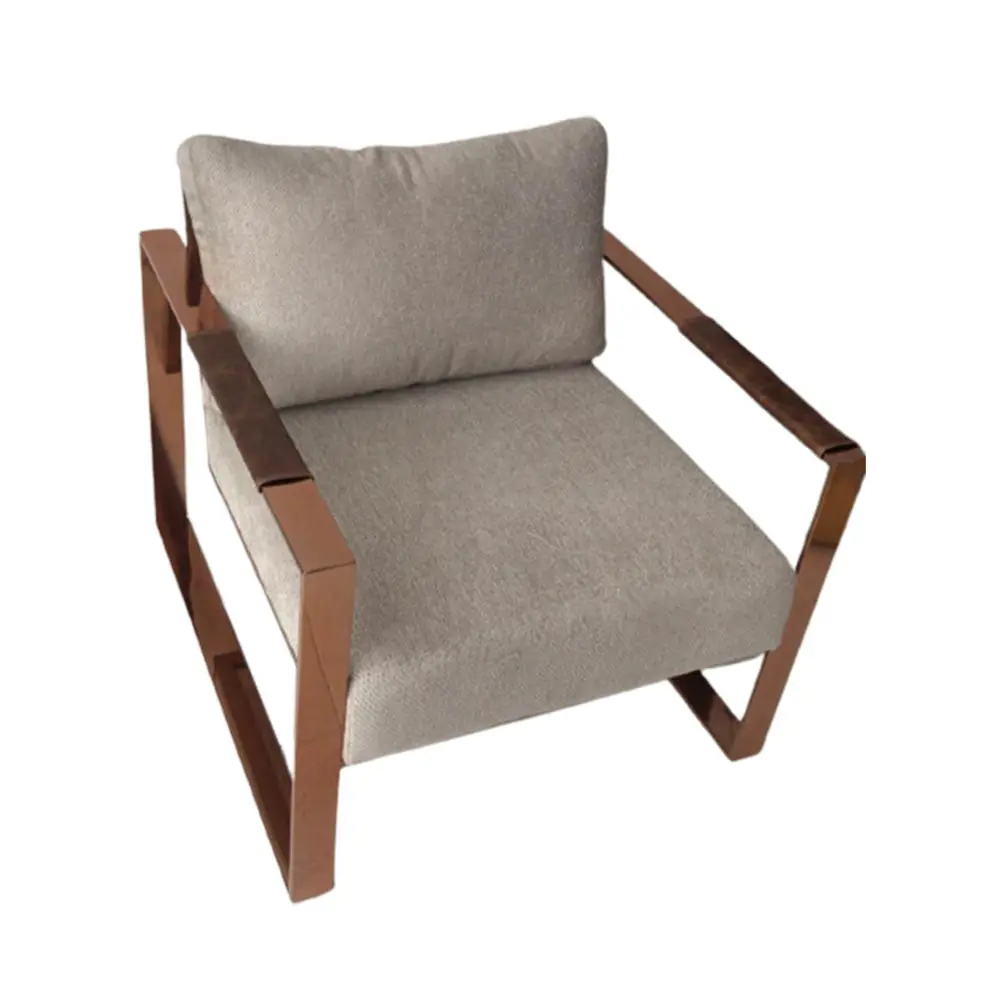 POLTRONA BEL METAIS LAURA INOX COPPER COURO NAT.PINHAO TEC.LINHO AREIA(BL) 2