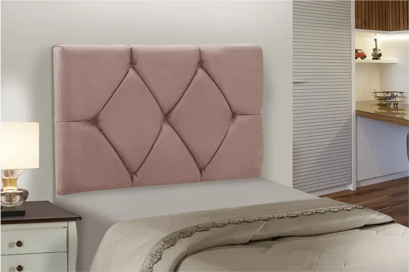 CABECEIRA JS BIA 090CM 2300 VELUDO ROSE