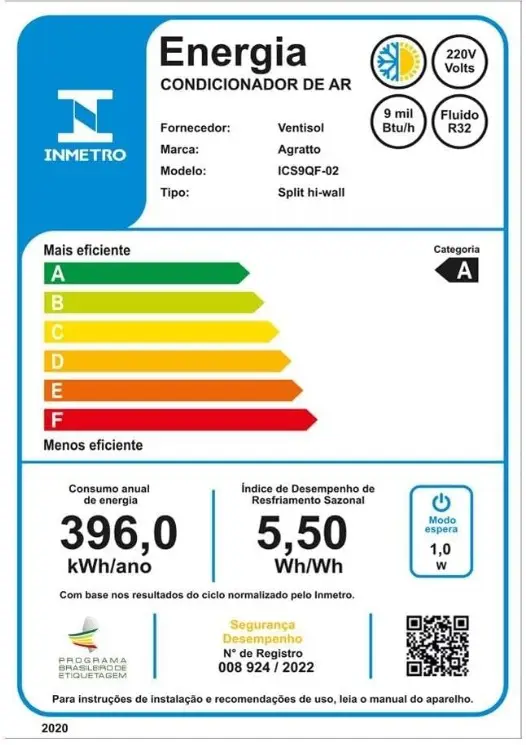 SPLIT INVERTER AGRATTO  9.000 ICST9QF-02 NEO QUENTE/FRIO BRANCO 220V 2