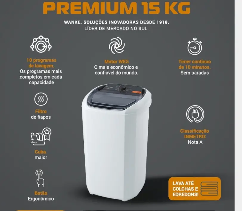LAVADORA WANKE PREMIUM 15KG SILVER 220V ANTIGA:BRANCA PLUS e PRISCILA MAIS