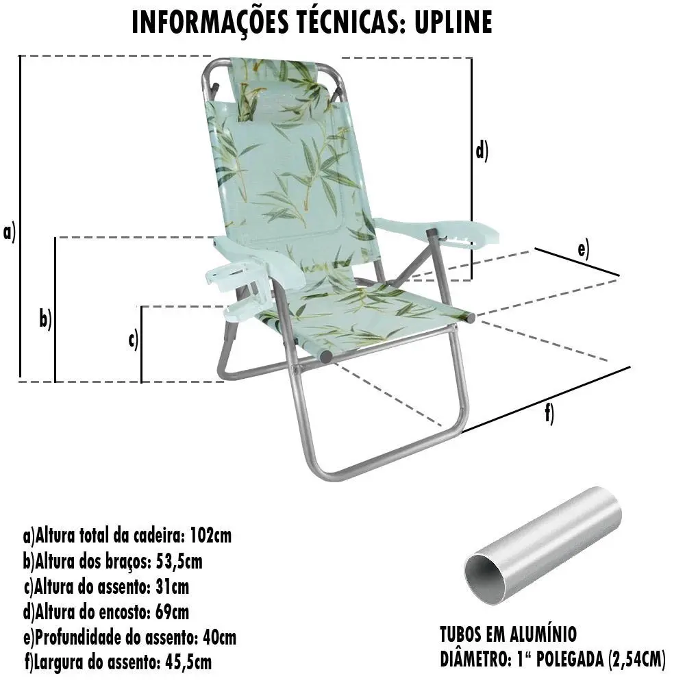CADEIRA PRAIA ZAKA UP LINE ALUM. RECL. AQUARELA P/120KG 4