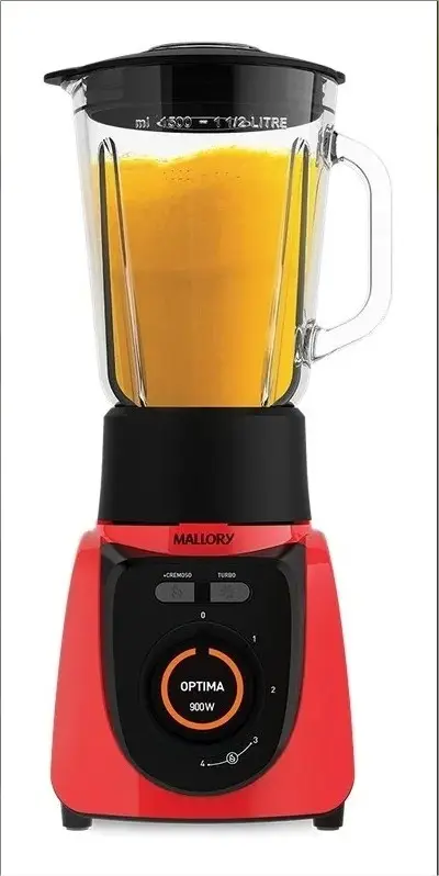 LIQUIDIFICADOR  VIDRO MALLORY OPTIMA GLASS PRETO/VERMELHO 220V