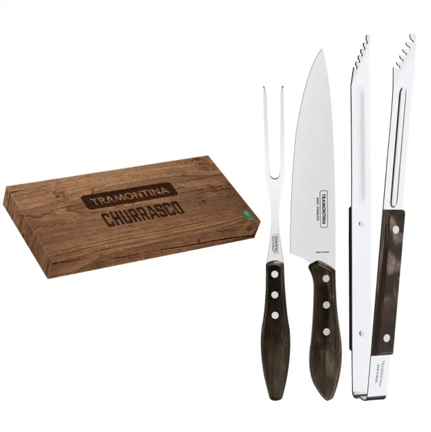 JOGO CHURRASCO TRAMONTINA 3PC 29899/265 POLYWOOD CASTANHO