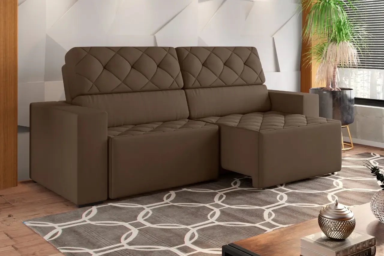 ESTOFADO BEST HOUSE JACARTA 2.15MT VELUDO MARROM